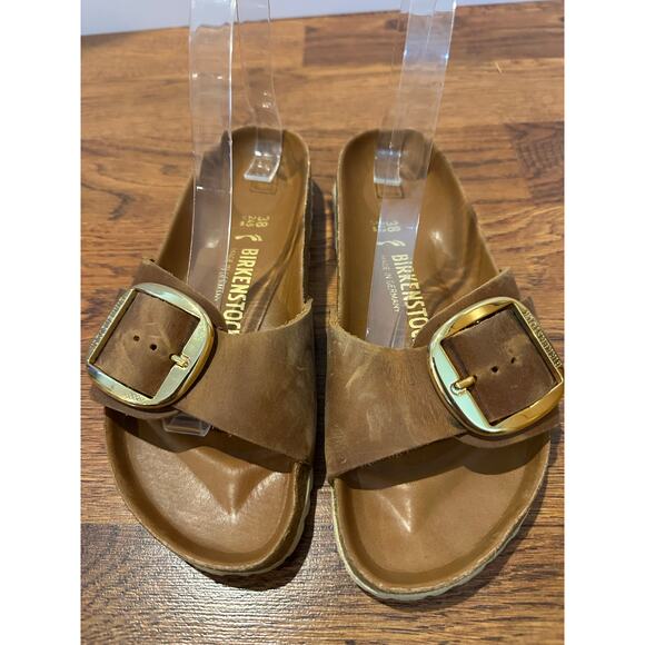 Birkenstock Madrid Big Buckle Leather Slides Brown Size 38 (7-7.5) Classic Style - Picture 3 of 10